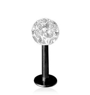 Svart 1.2mm Labret Crystal Kula 5mm