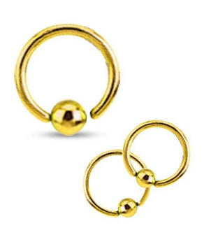0.8mm Tunn Guldfärgat Piercingring med Fast Kula