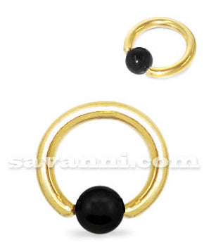 1.2mm Guldfärgad BCR Ring med Svart Kula