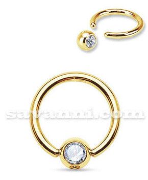 1.2mm Guldfärgad BCR Ring Kirurgiskt Stål Strass