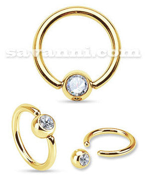 1.6mm Guldfärgad BCR Ring Kirurgiskt Stål Strass