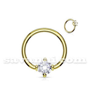 1.2mm Guldfärgad BCR Piercingring Zircon