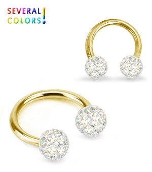 Golden circular barbell crystal balls