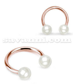 1.2mm Rose Gold Hästskobarbell med Pärlor