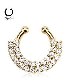 Guldfärgad Fake Septum Double Line Paved Gem