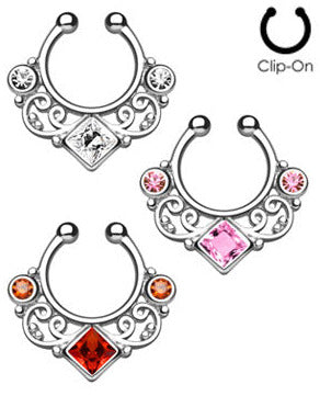 Fake Septum Lace Swirl Colorful Gem