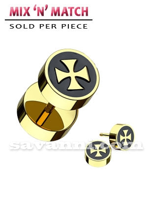 Guldfärgad Fakeplugg Iron Cross