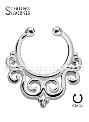 Silver Fake Septum Tribal Swirls