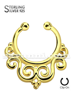 Silver Fake Septum Tribal Swirls