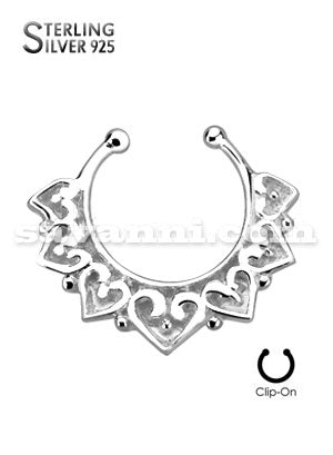 Silver Fake Septum Heart Tribal Fan