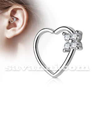 1.2mm Piercingring Hjärta med Zirkon Blomma