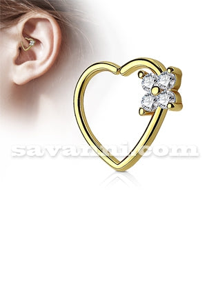 1.2mm Piercingring Hjärta med Zirkon Blomma