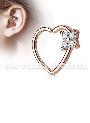 1.2mm Piercingring Hjärta med Zirkon Blomma