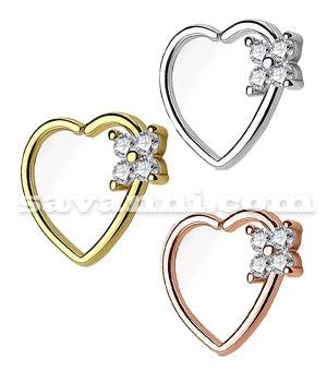 1.2mm Piercingring Hjärta med Zirkon Blomma