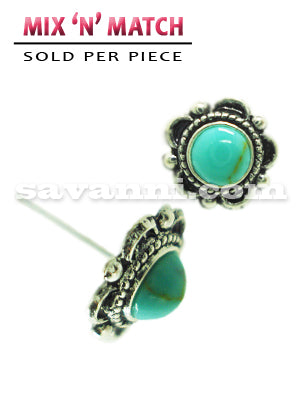 Silverörhänge Turquoise Round Ornament