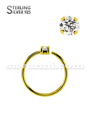 Guldfärgad Öppen Silverring Zircon