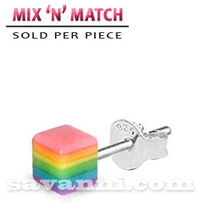 Silverörhänge Regnbågskub