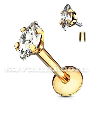1.2mm Guldfärgat Labret med Inre Gängor Marquise Zircon