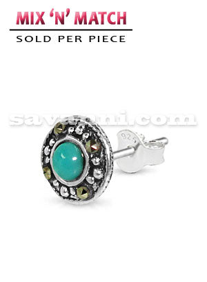Silverörhänge Ornament Turquoise Stone & Strass
