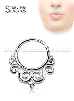 1.0mm Piercingring av Silver Tribal Swirls