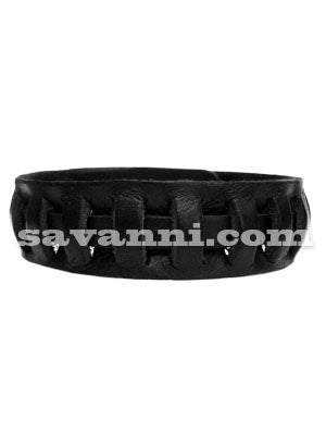 Svart Läderarmband med Rutmönster