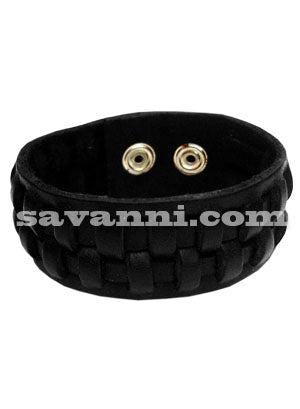 Svart Läderarmband med Dubbla Rutmönster