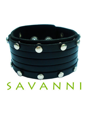 Läderarmband med Ränder & Nitar