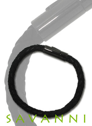 Flätat Läderarmband med Hematitfärgat Runt Lås av Stål
