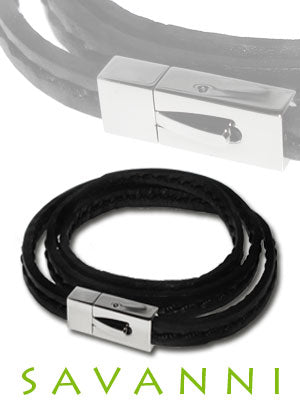 Tredubbelt Läderarmband Fyrkantigt Lås av Stål