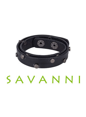 Dubbelt Läderarmband med Antikgråa Nitar
