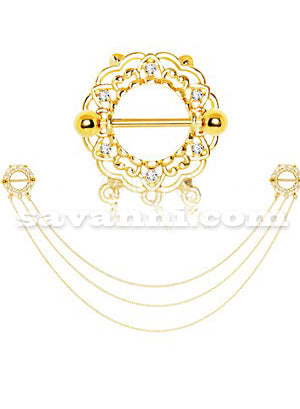 Guldfärgad Statement Dubbel Bröstsmycke Shields & Chains