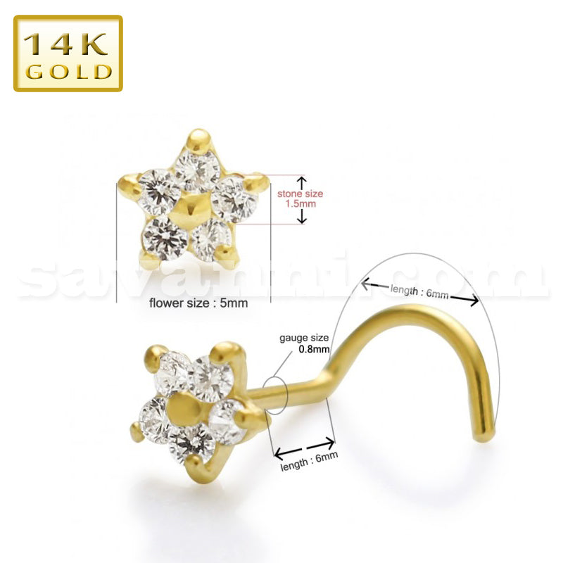 14K Kulta Nenäkoru Zircon Flower Spiral