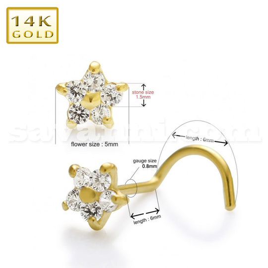 14K Kulta Nenäkoru Zircon Flower Spiral