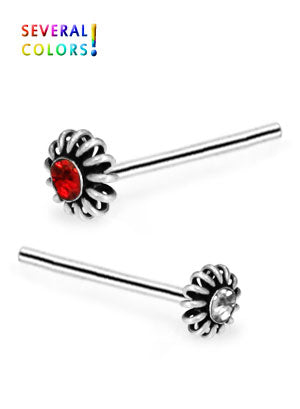 Rakt Nässmycke av Silver med Fjäderblomma & Strass