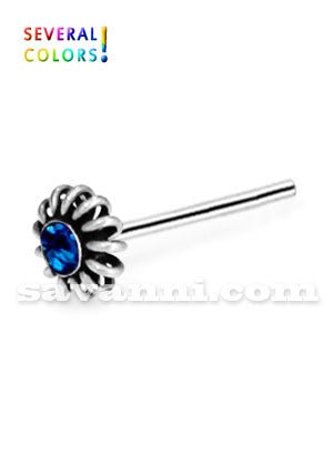 Rakt Nässmycke av Silver med Stor Fjäderblomma & Strass