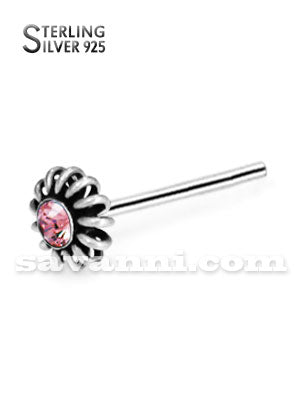 Rakt Nässmycke av Silver med Stor Fjäderblomma & Strass