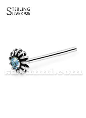 Rakt Nässmycke av Silver med Fjäderblomma & Strass