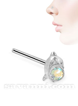 Rakt Nässmycke av Silver med Delfin & Strass