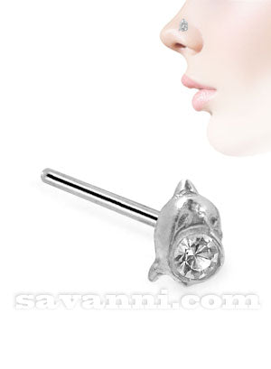 Rakt Nässmycke av Silver med Delfin & Strass