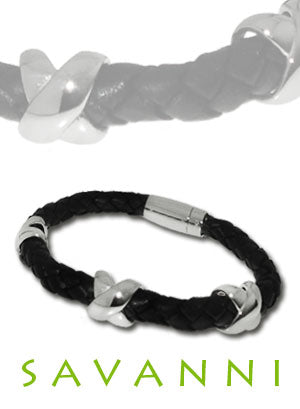 Läderarmband Läderfläta & Stålringar