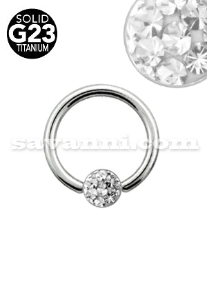 Smiley Piercingring Titan Multistrass