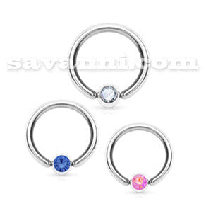 1.0mm Tunn BCR Piercingring Strass