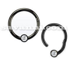 1.2mm Svart Piercingring Clicker Kula Strass