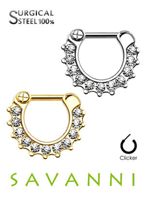 Septum Ring Crystal Paved Fan 316L