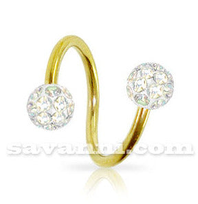 1.2mm Guldfärgad Spiral med Crystal Kulor 4mm