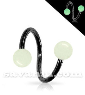 1.2mm Svart Spiral med Kulor som Lyser i Mörkret 4mm