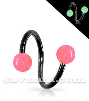 1.2mm Svart Spiral med Kulor som Lyser i Mörkret 4mm