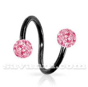 1.2mm Svart Spiral med Crystal Kulor 3mm