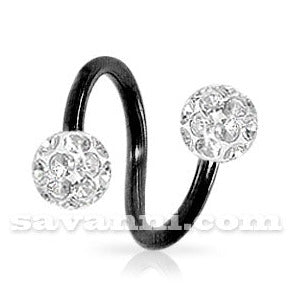 1.6mm Svart Spiral med Crystal Kulor 6mm