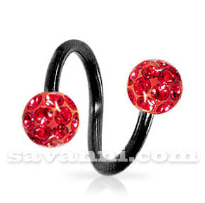 1.6mm Svart Spiral med Crystal Kulor 6mm